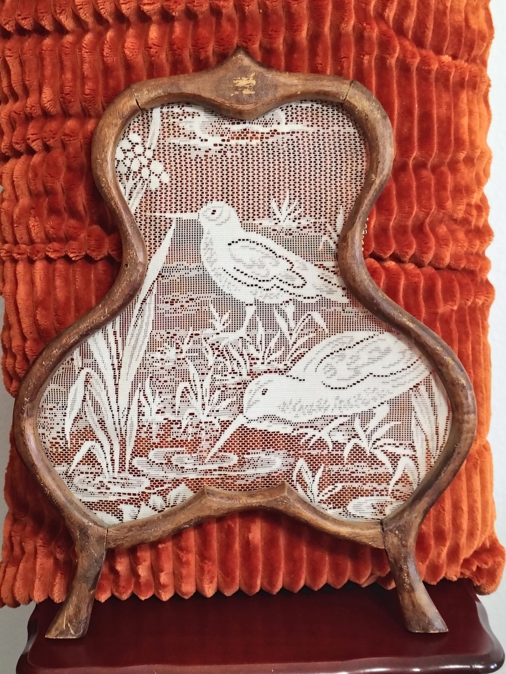Wood Framed Dutch Style Lace Window Screen Wall Decor Water Birds & Lilly 20x15"